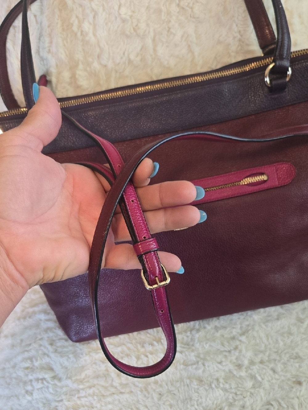 COACH Burgundy Leather Tote with Gold Hardware EUC - Picture 5 of 12
